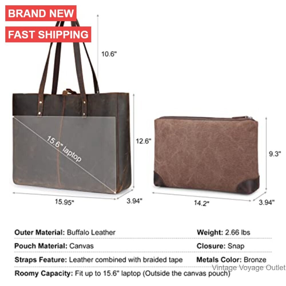 Genuine Leather Large Tote Bag for Women Work Purse Shoulder Bag - Picture 3 of 7